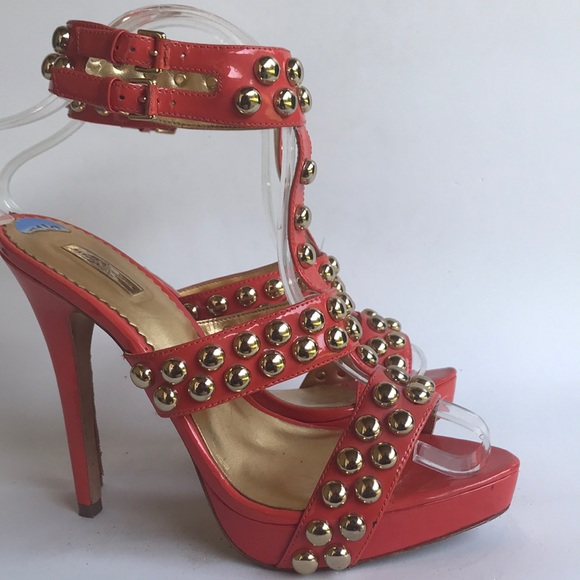 Report Signature Masonic2 Orange Studded Strappy Platform Heels 7.5M - Picture 10 of 11